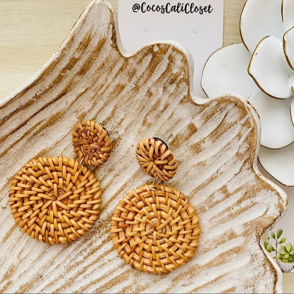 Rattan Drop Disc Earrings NWT